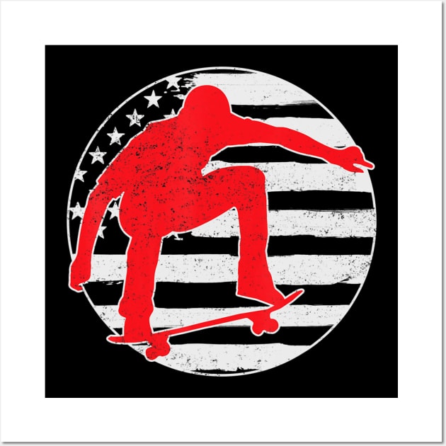 Skateboarding USA Flag 4th Of July Wall Art by crowominousnigerian 